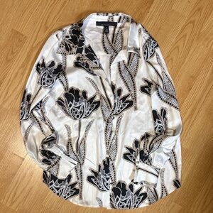 White House Black Market Black and White Floral Blouse